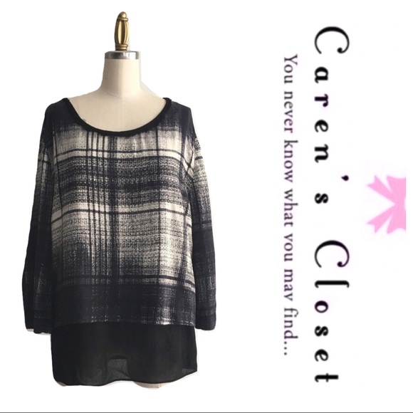 DKNY Pure Black & Gray Graphic Layered Top - Picture 1 of 3